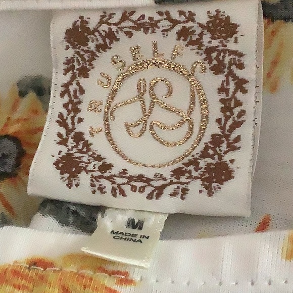 Truseles short sleeve Sunflower twisted top size Med beige yellow green black - Picture 9 of 9